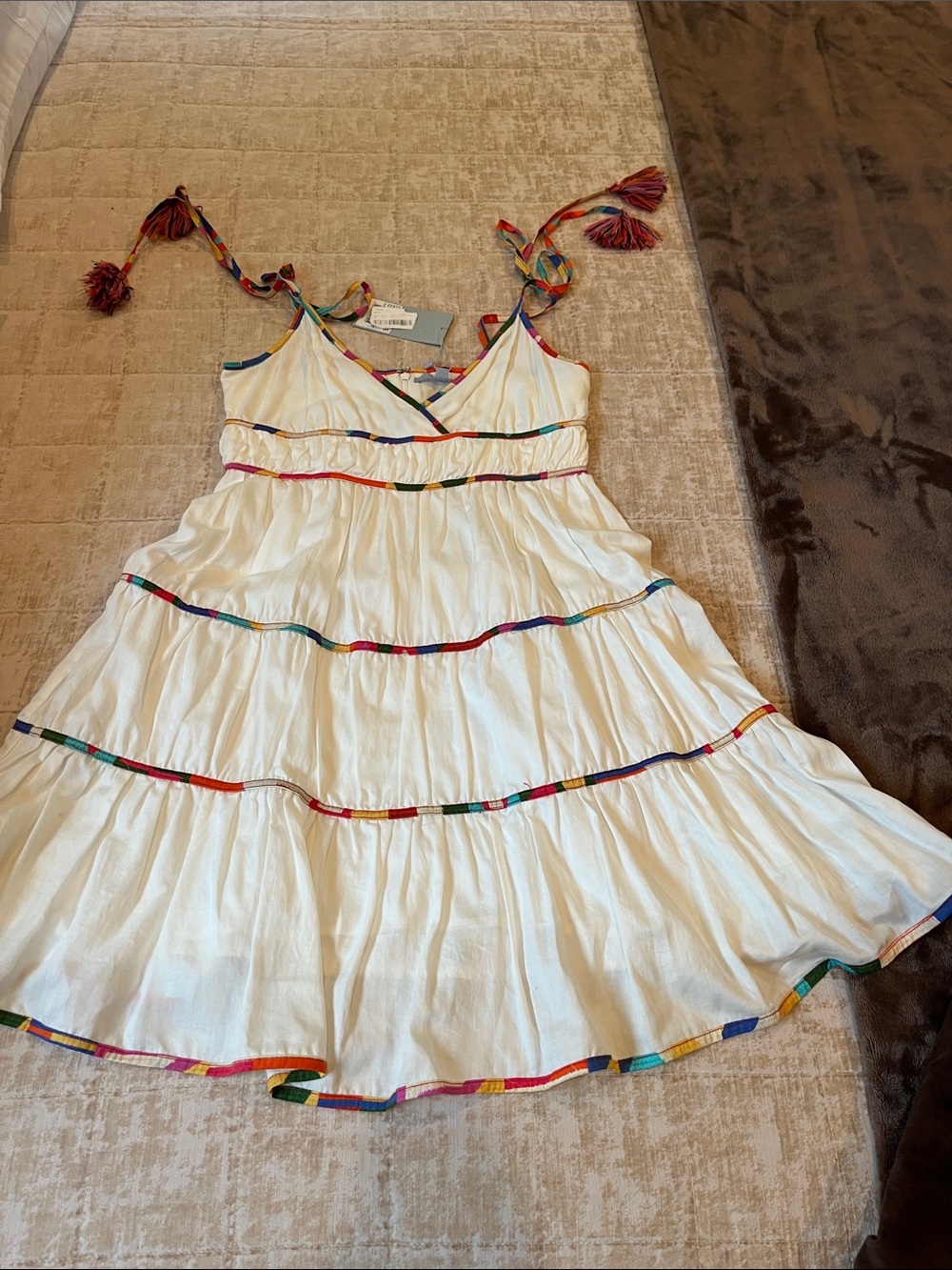 ANTONIO MELANI White Tiered Sundress with Multicolor Trim size 4 NWT.